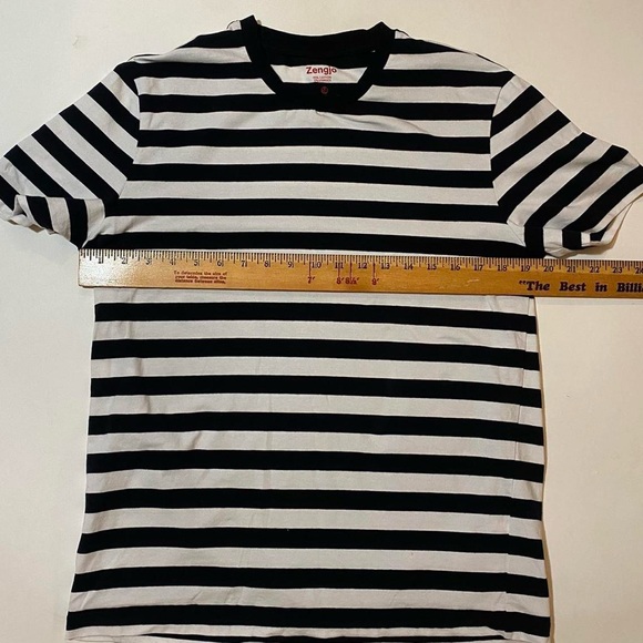 Black and white striped cotton T-shirt Sz M - Picture 6 of 6